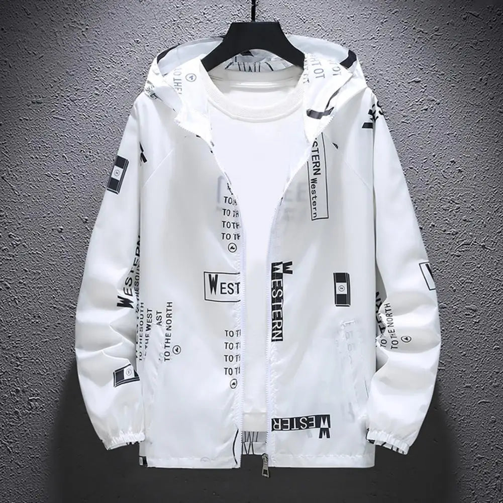 Men Windbreakers Hooded Jacket Zipper Closure Anti-UV Breathable
