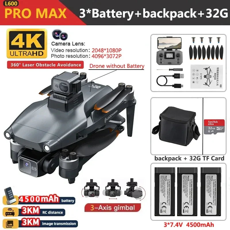 L600 PRO MAX Drone 4K Three-Axis PTZ HD