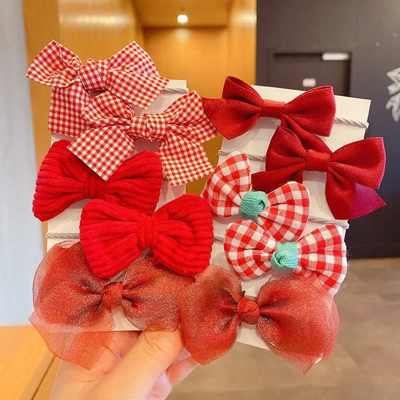 10Pcs/Set Big Bow Flower Elastic Hairbands Children Girls