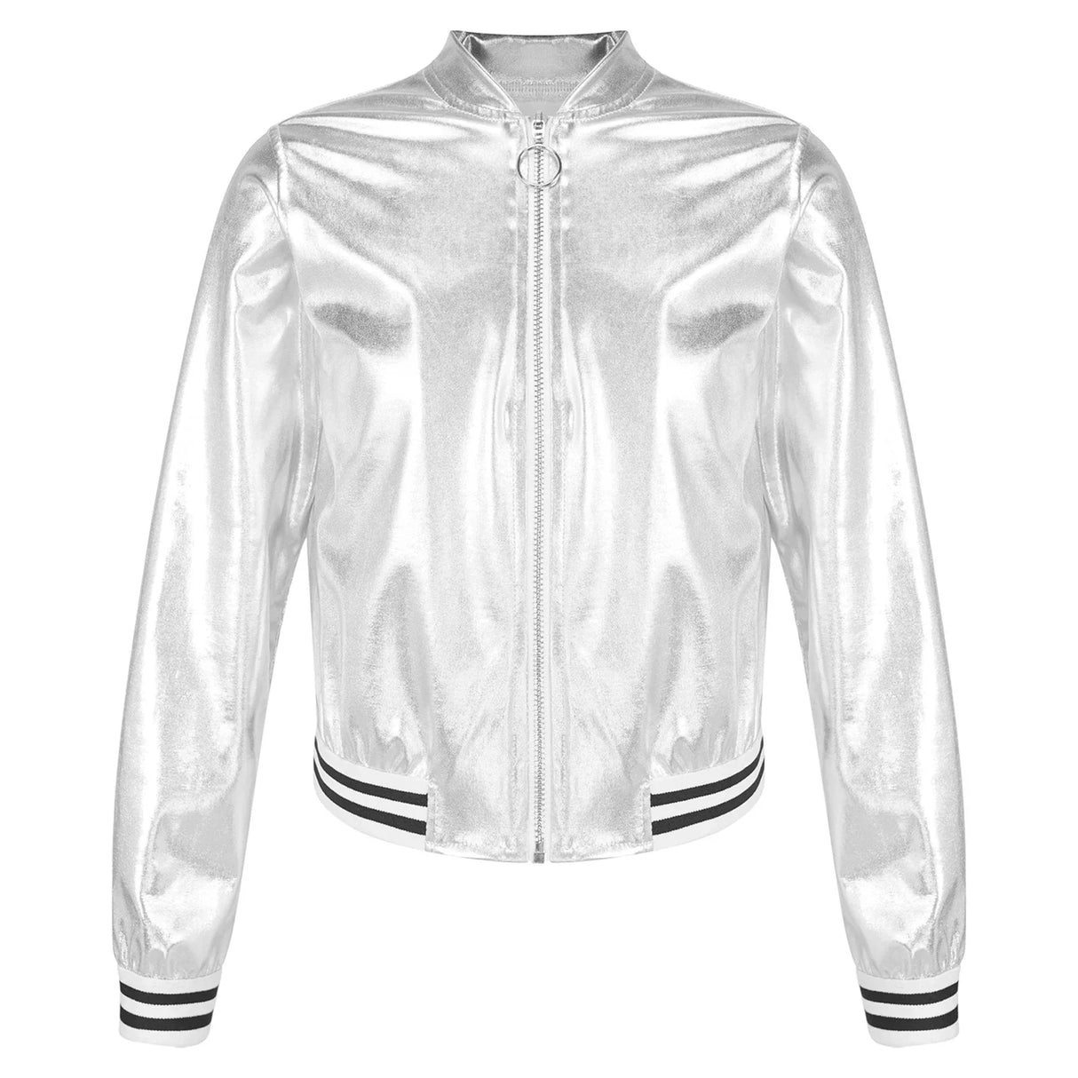 Kids Girls Shiny Baseball Jacket Bolero Disco Blazer