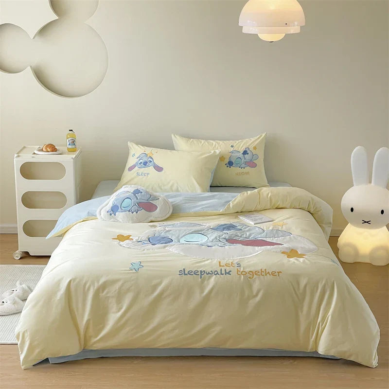 Cartoon Kawaii Disney Stitch Milk Velvet Four-piece Warm