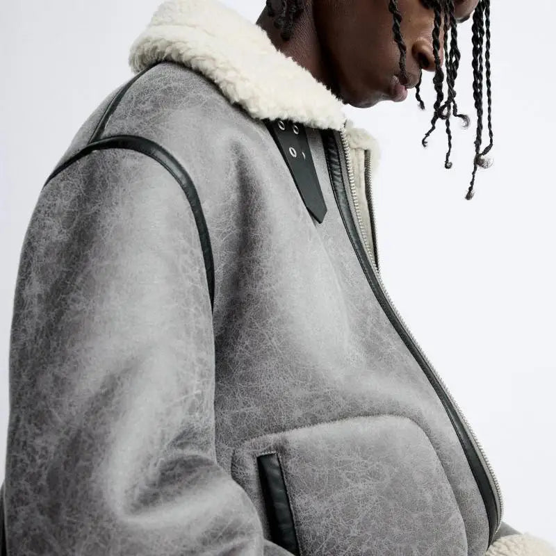 Winter Lapel Suede Rolled Lambskin American Style High