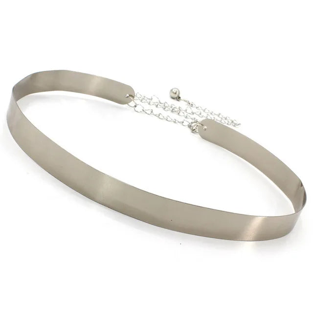 Women Fashion Adjustable Metal Belt Gold Silver Wide