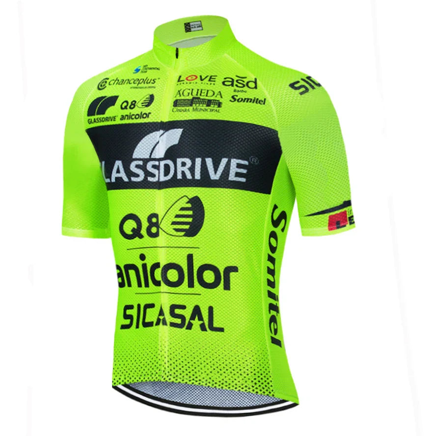 Fluor Yellow Cycling Jersey GLASSDRIVE Team Bike Maillot
