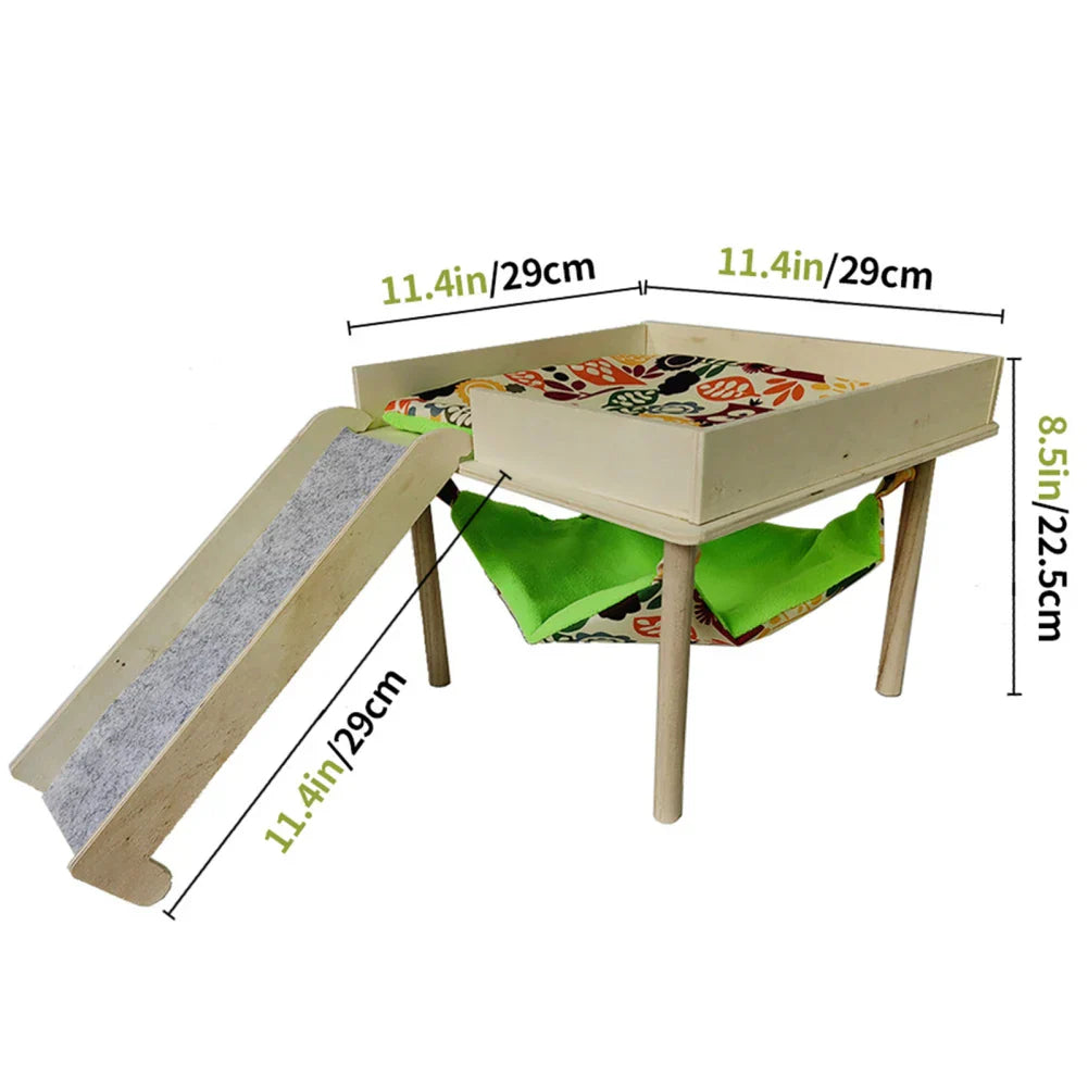 Guinea Pig Hammock With Platform Stairs Wooden Hamster