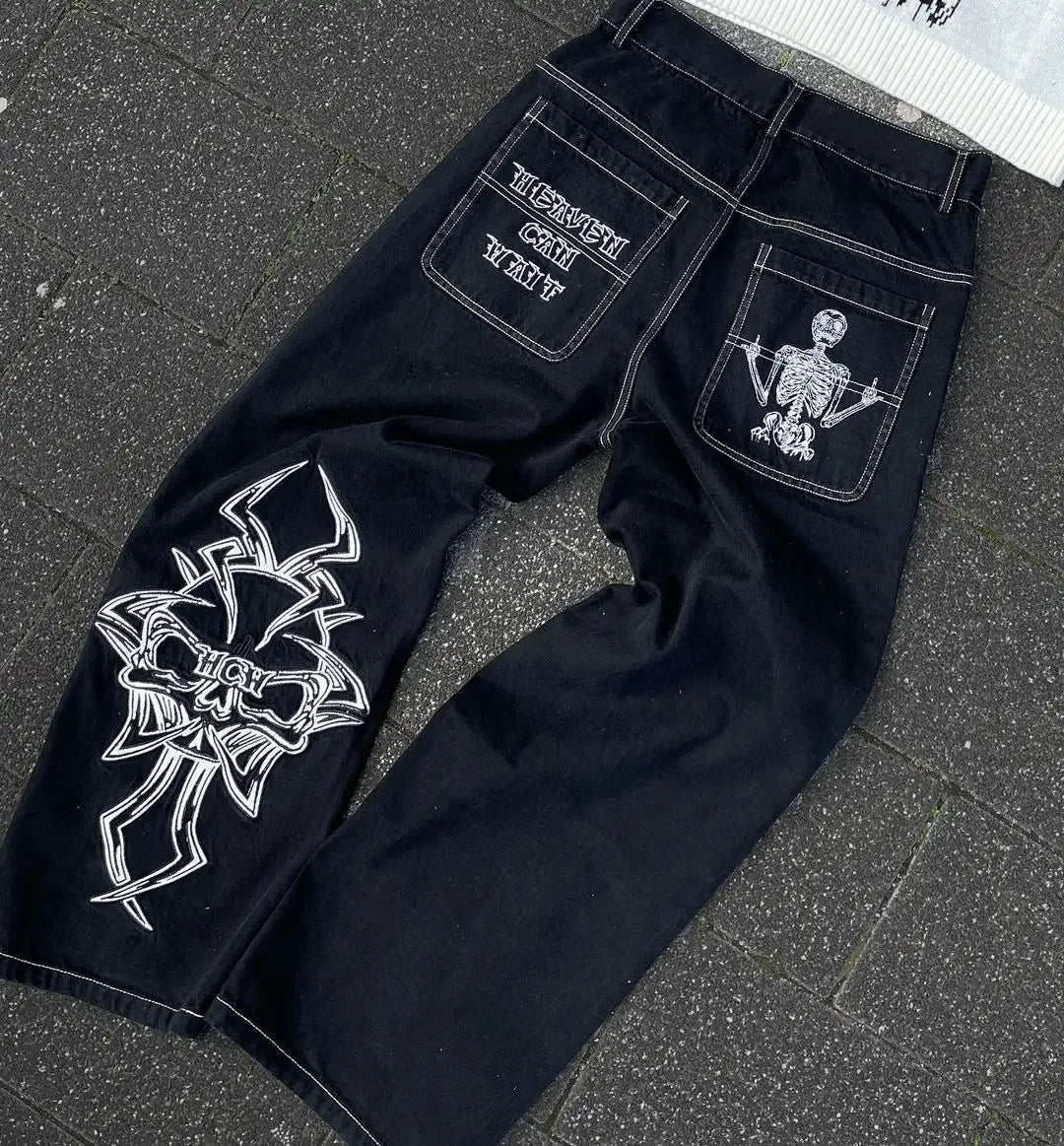 Harajuku Y2K men jeans vintage goth Skull Embroidery