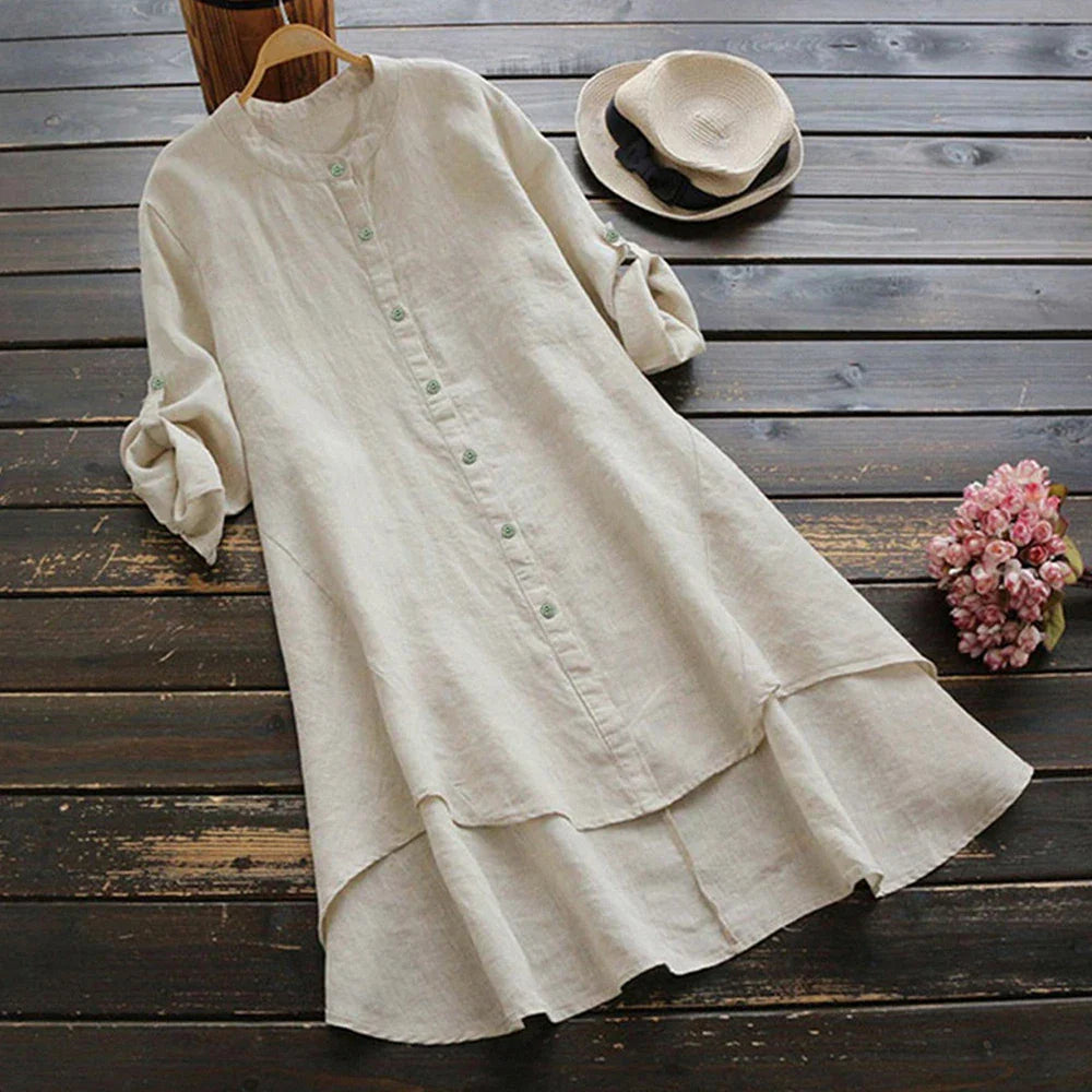 Womens Autumn ONeck Cotton Linen Baggy TShirt Tops