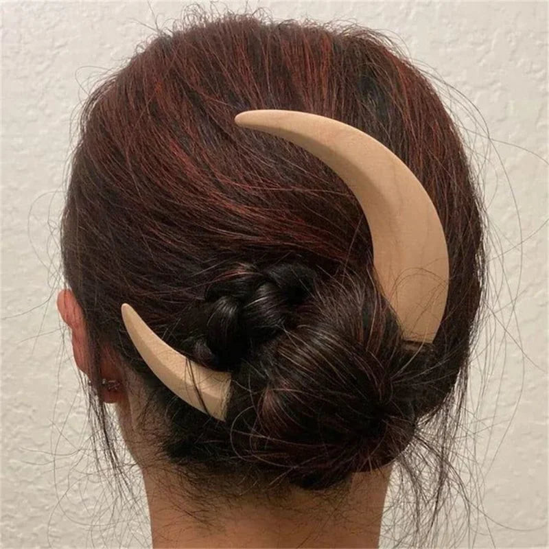 Wood Moon Crescent Shaped Hair Clip Hair Forks