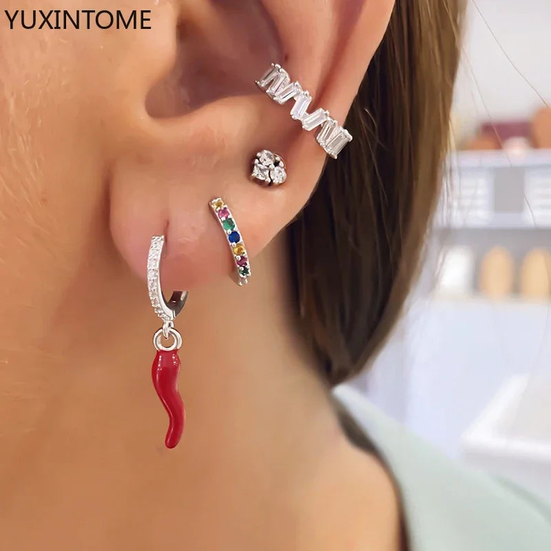 Yellow Red Small Chili Hoop Earrings For Women
