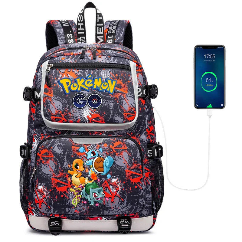 Pokemon Squirtle Cartoon School Bag USB Charging Large