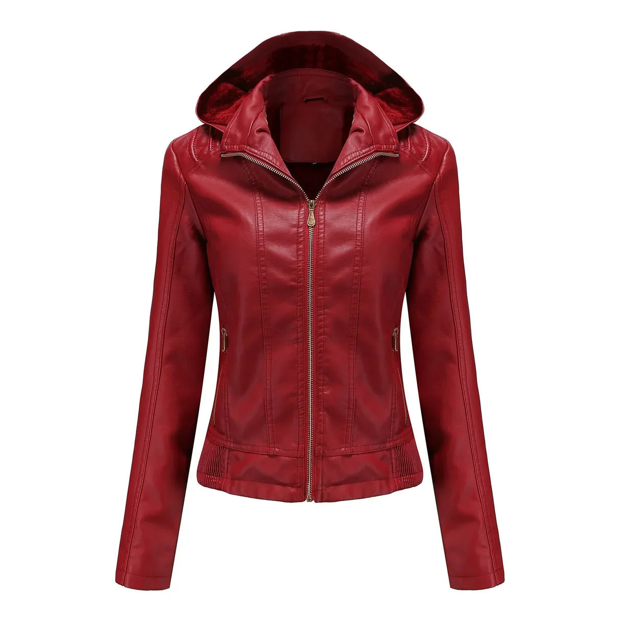 Women's Moto Biker Zipper Jacket Hooded Faux Fur