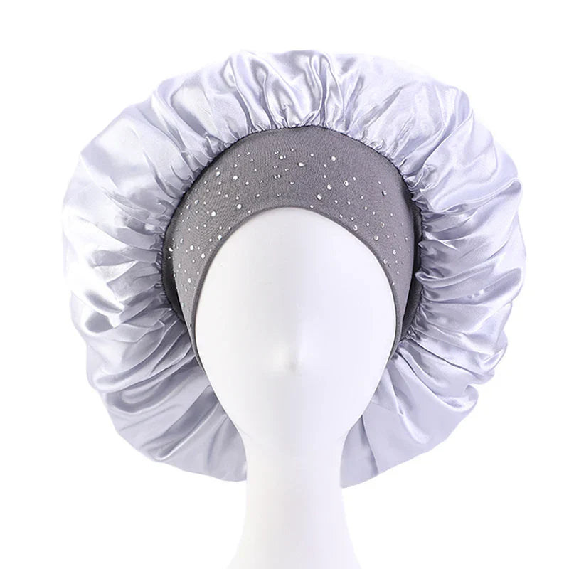 New Women Rhinestone Satin Silky Bonnet Elastic Band