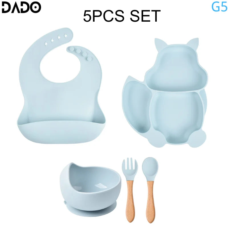 Baby Feeding Set Silicone Suction Bowls Divided Plates