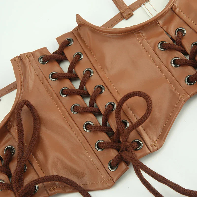 Punk Wide Waist Belt PU Leather Corset for