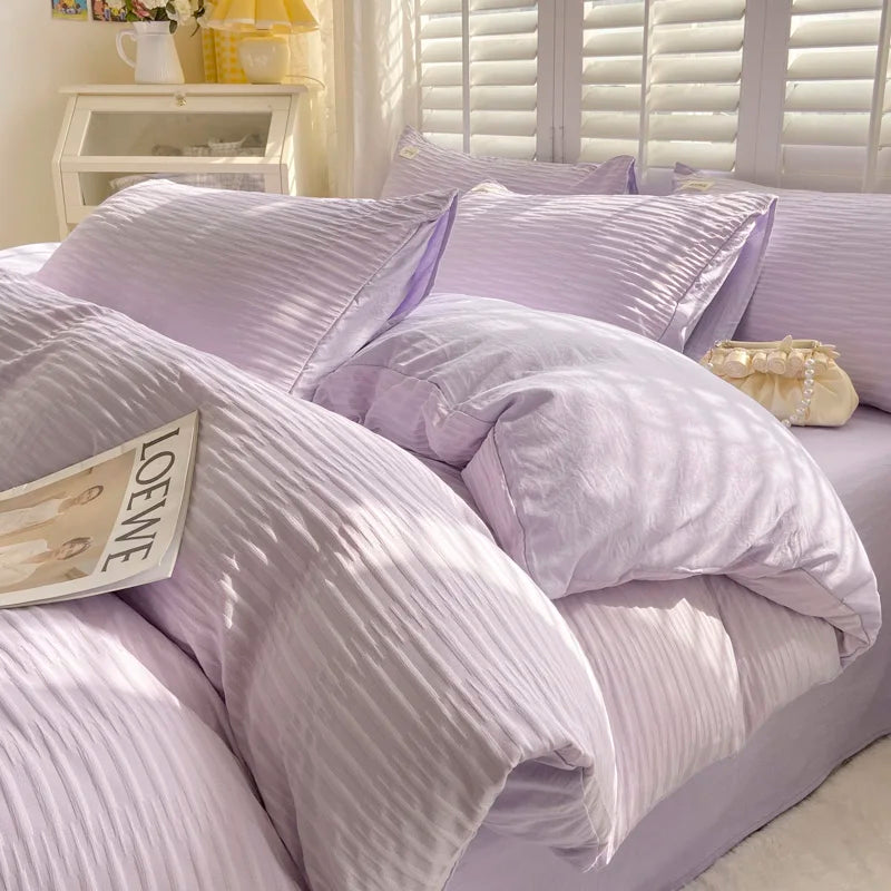 Seersucker Bedding Set Duvet Cover Flat Sheets Pillowcase