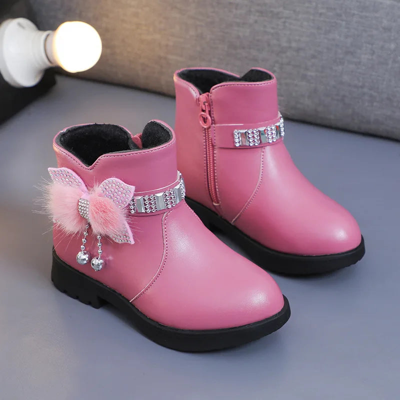 Children's Shoes Girl Mid Length Warm Leather Boots