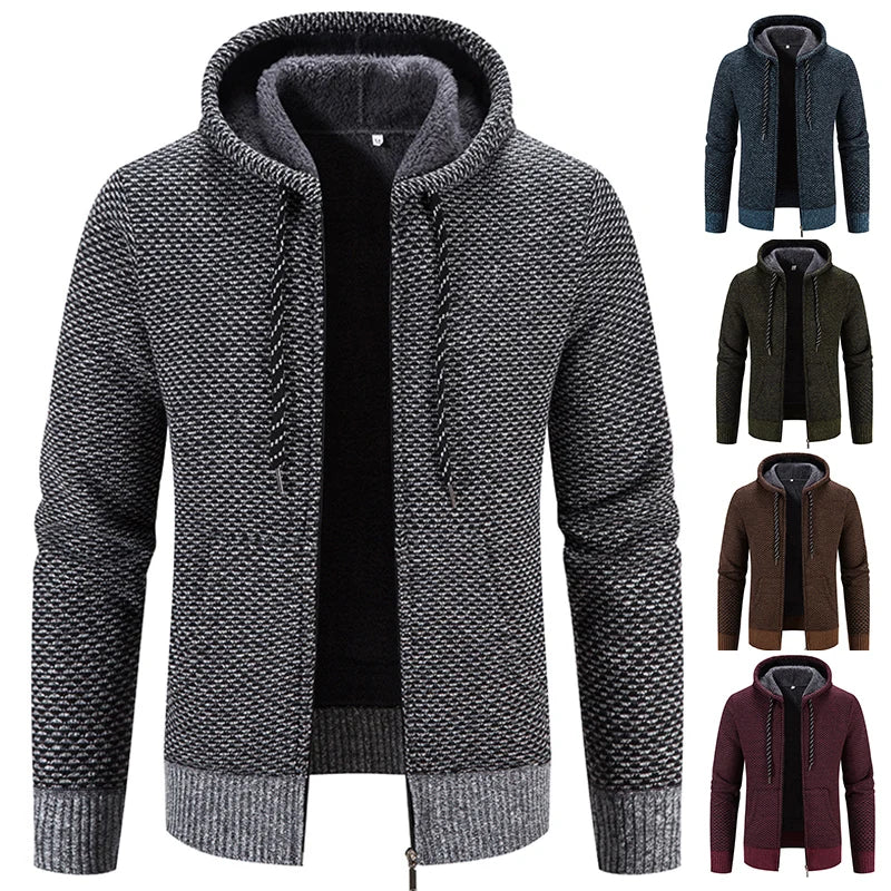 Male Knitted Casual Jackets with Hood Men's Sweater