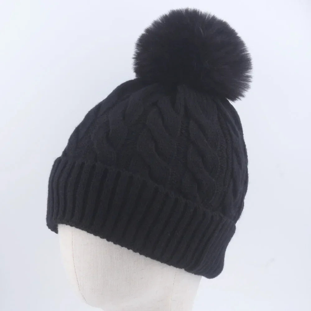 Warm Fleece Lined Hat Women Winter Beanies Cable