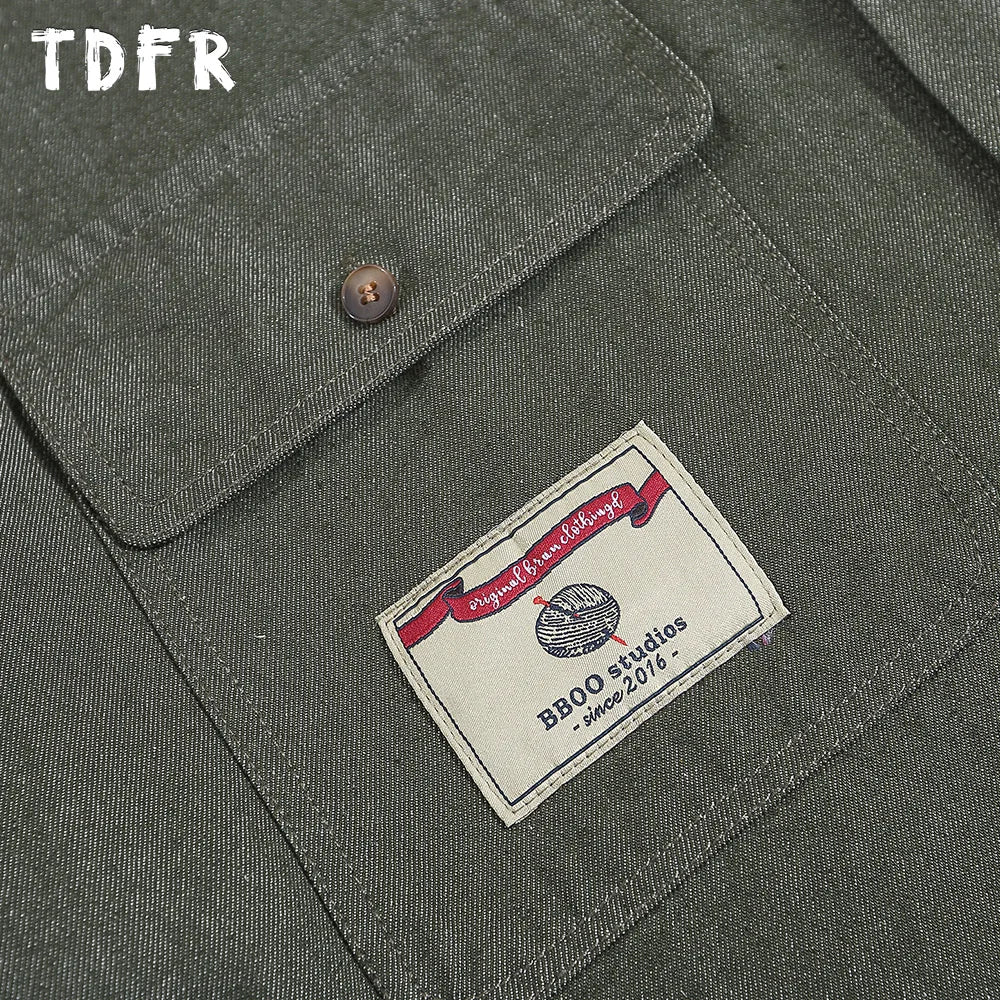 Embroidery Cargo Short Sleeve Shirts Mens Summer Vintage