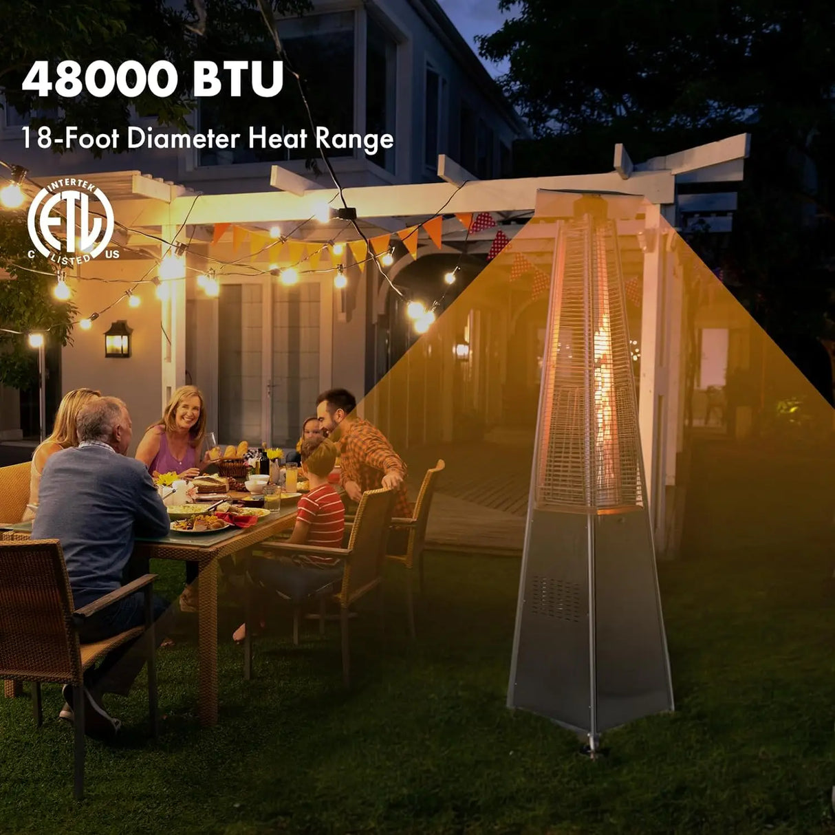 Propane Heater, Outdoor Patio Pyramid Flame with Wheels