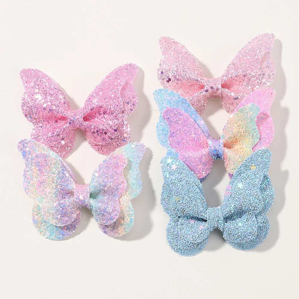 2/4/5Pcs Girls Cute Sequins Double Butterfly Hair Clip