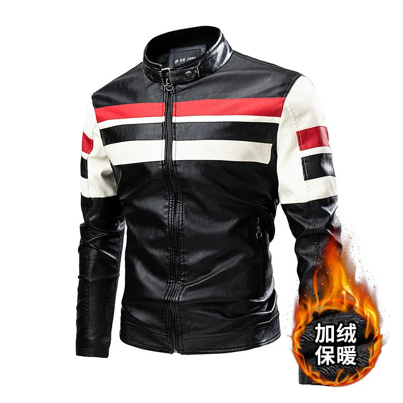 Men Stand Collar Moto Leather Jackets Slim Fit