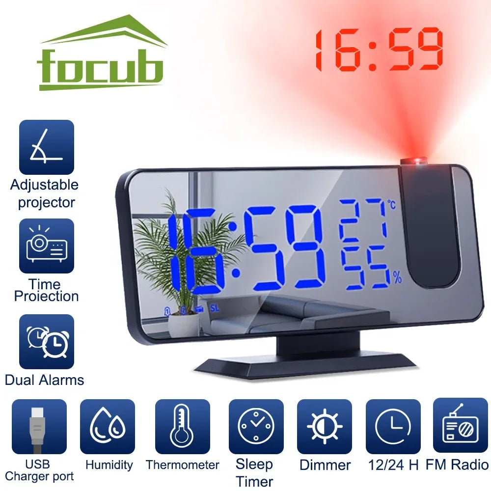 LED Digital Projection Alarm Clocks USB Electronic Ceiling
