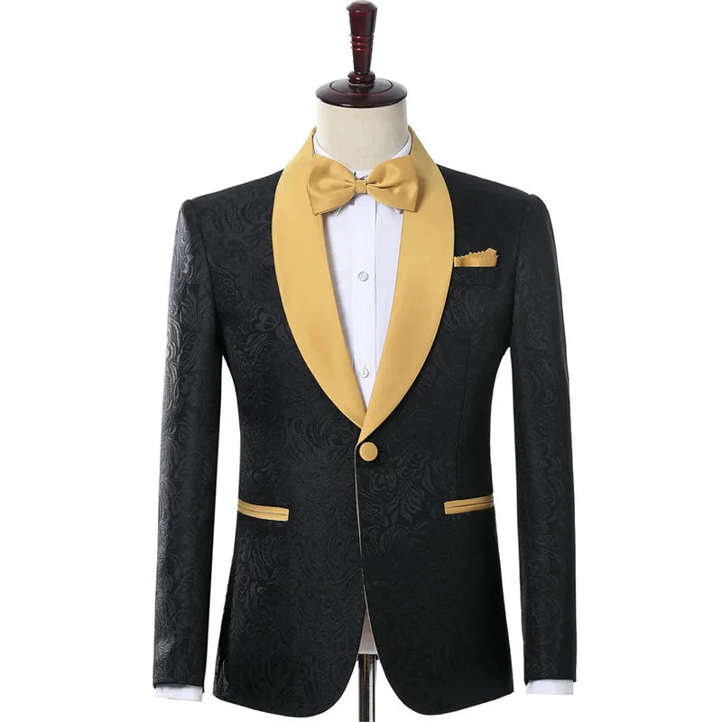 Floral Wedding Suits for Men with Gold Shawl