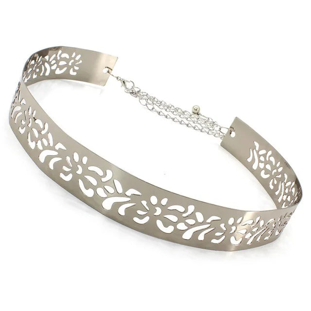 Women Fashion Adjustable Metal Belt Gold Silver Wide