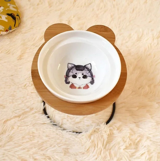 New High-end Pet Bowl Bamboo Shelf Ceramic Feeding