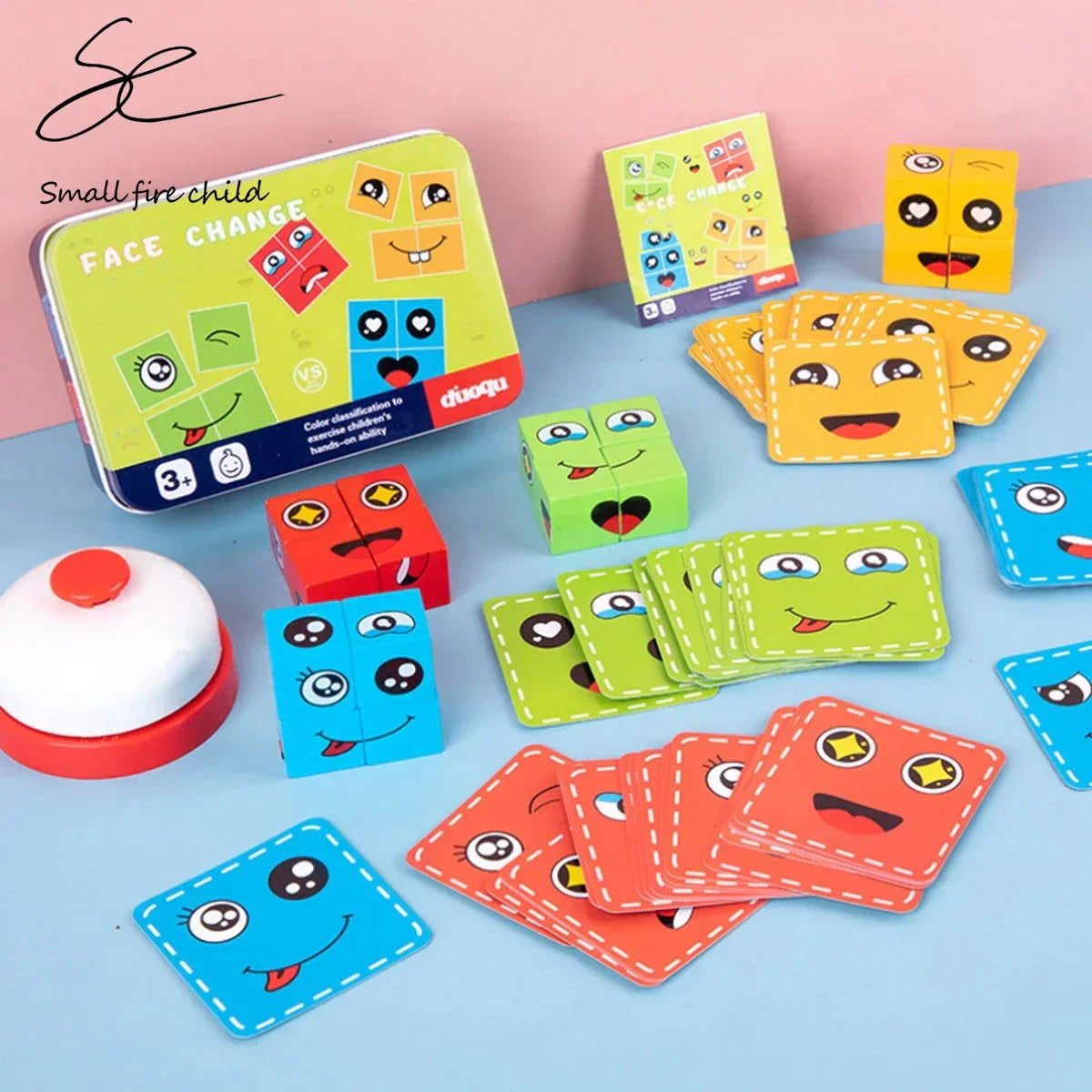 Wooden Face Changing Cube Toys Building Blocks Cartoon