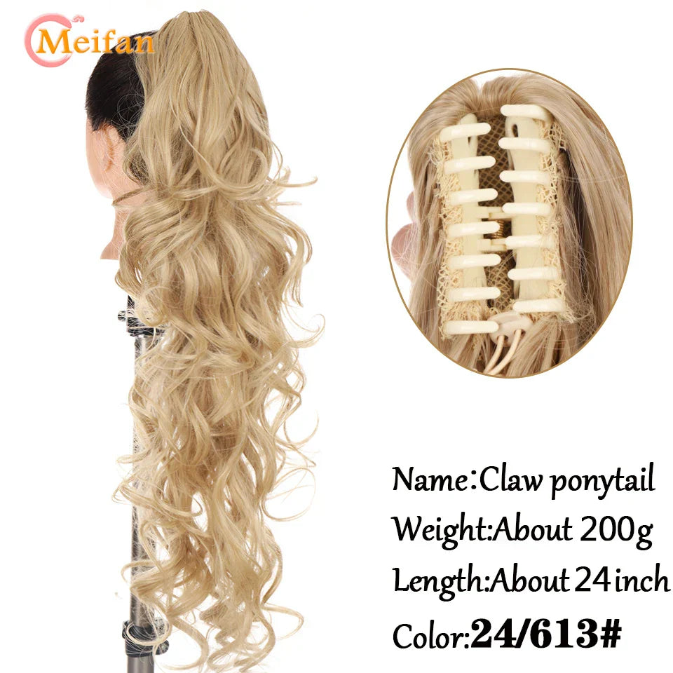 MEIFAN Long Synthetic Wavy Clip in Hair Ponytail