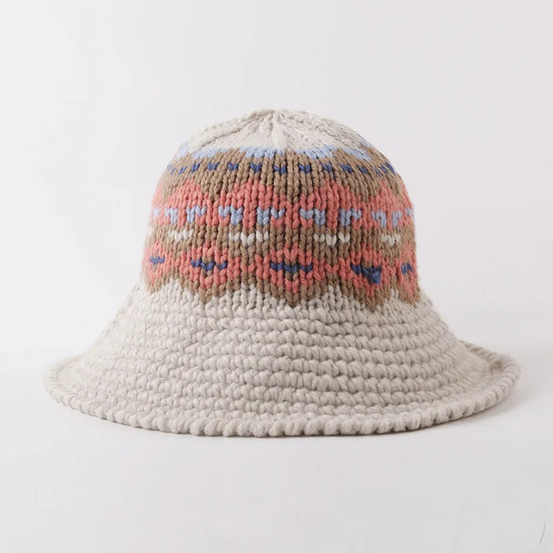 Female Knitting Bucket Hats Harajuku Bucket Hat Fishing
