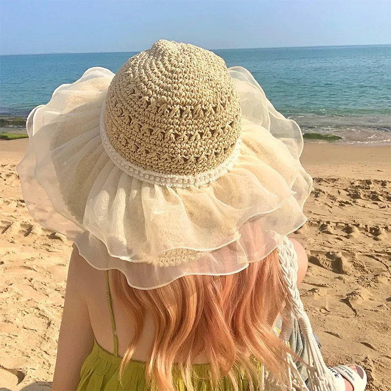 Women's Large Brim Straw Beach Hats Girl Cap