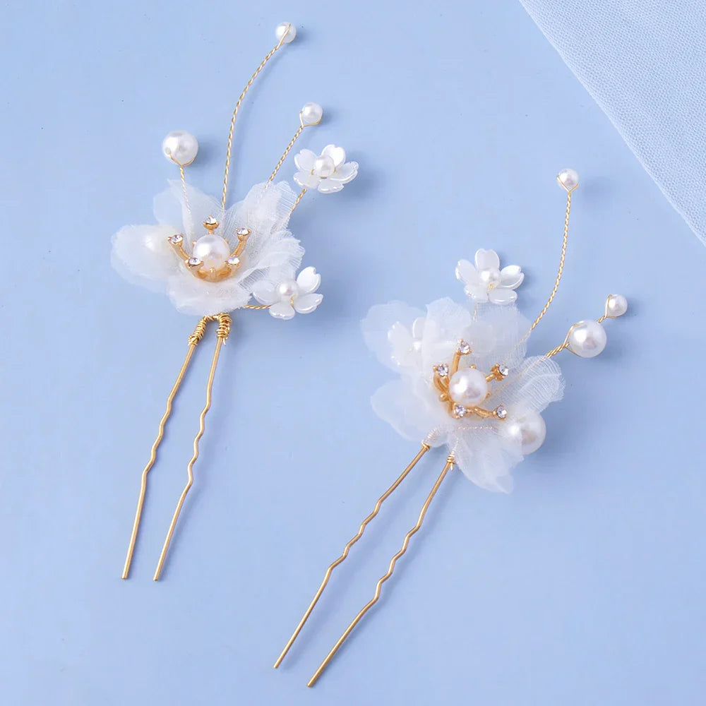 3PCS Flower Hairpin Bride Headdress For Women Pearl