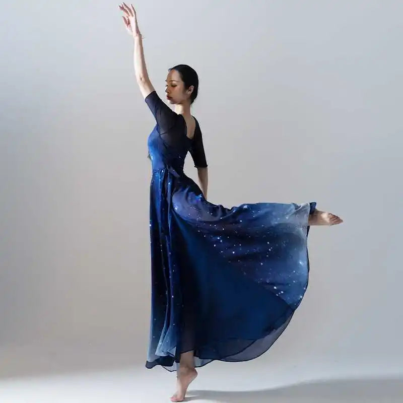 Starry Sky Blue Gradient Chiffon Dance Suit Women