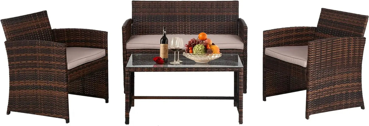 FDW 4 Pieces Outdoor Patio Furniture Sets Rattan