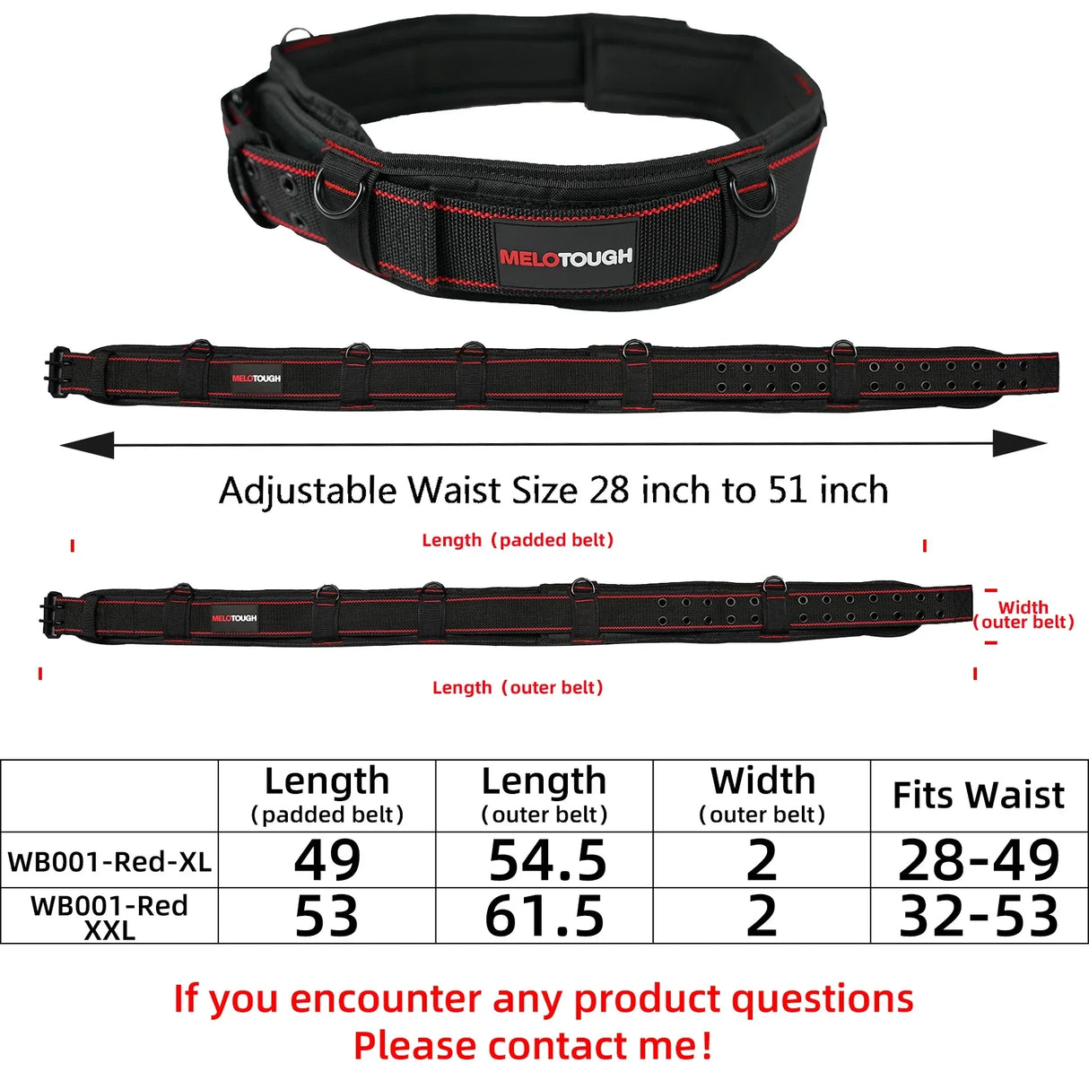 MELOTOUGH Padded Tool Belt with D ring for