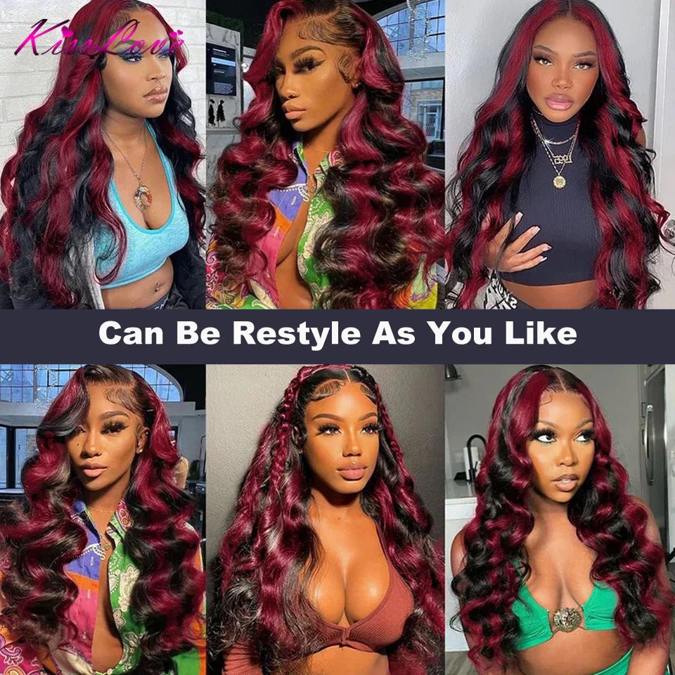 1B99J Burgundy Transparent Lace Front Human Hair Wig