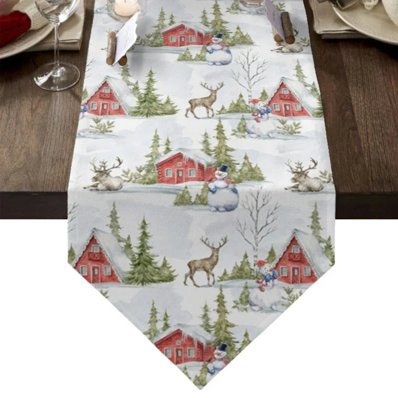 Christmas Snowflake Elk Linen Stain Resistant Table Runner