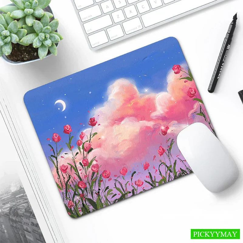 Small Mouse Pad Green Cute Flower Mousepad Kawaii