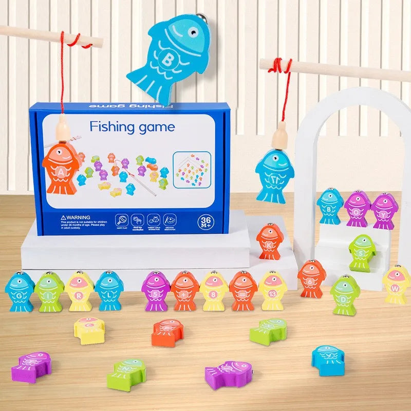 Montessori Wooden Fishing Children Toy Alphabet Numeric Cognition