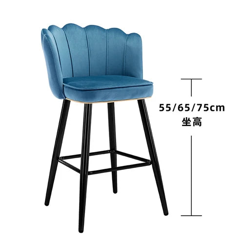 Leather High Bar Chair Modern Nordic Luxury Blue