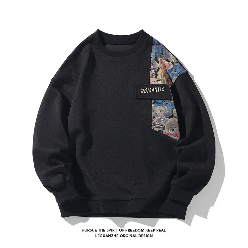 New Autumn Men's Pullover Sweatshirt Harajuku Embroidered Bear
