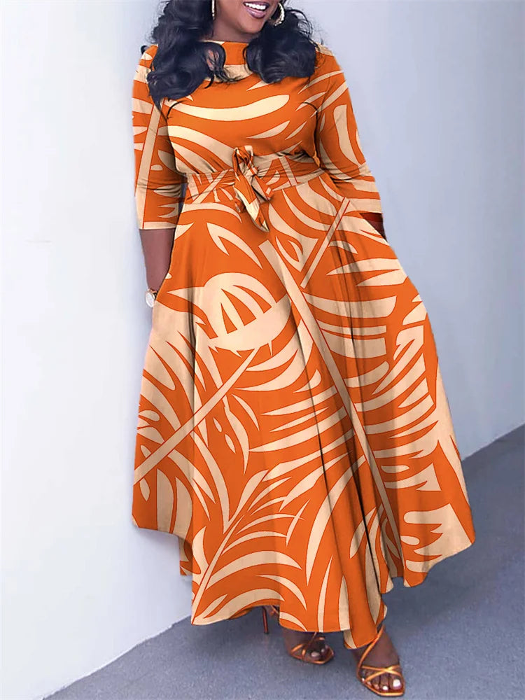 Wmstar Plus Size Women Dress Printed Fashion Maxi