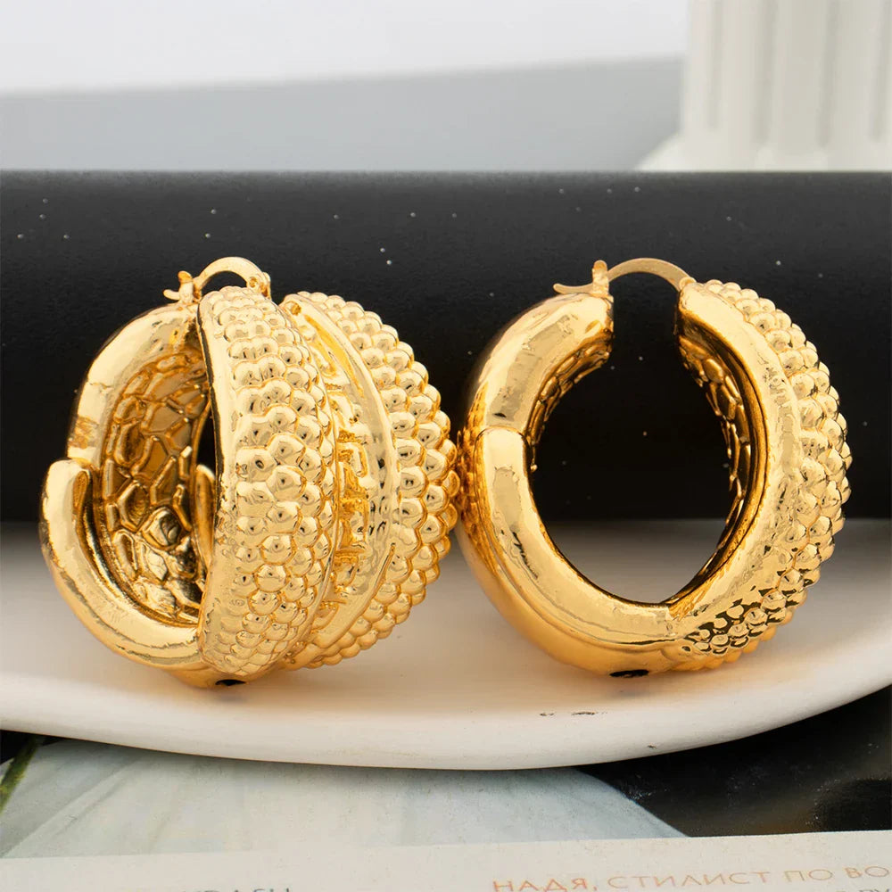 African Luxury 18K Gold Plated Earrings Dubai Hoop
