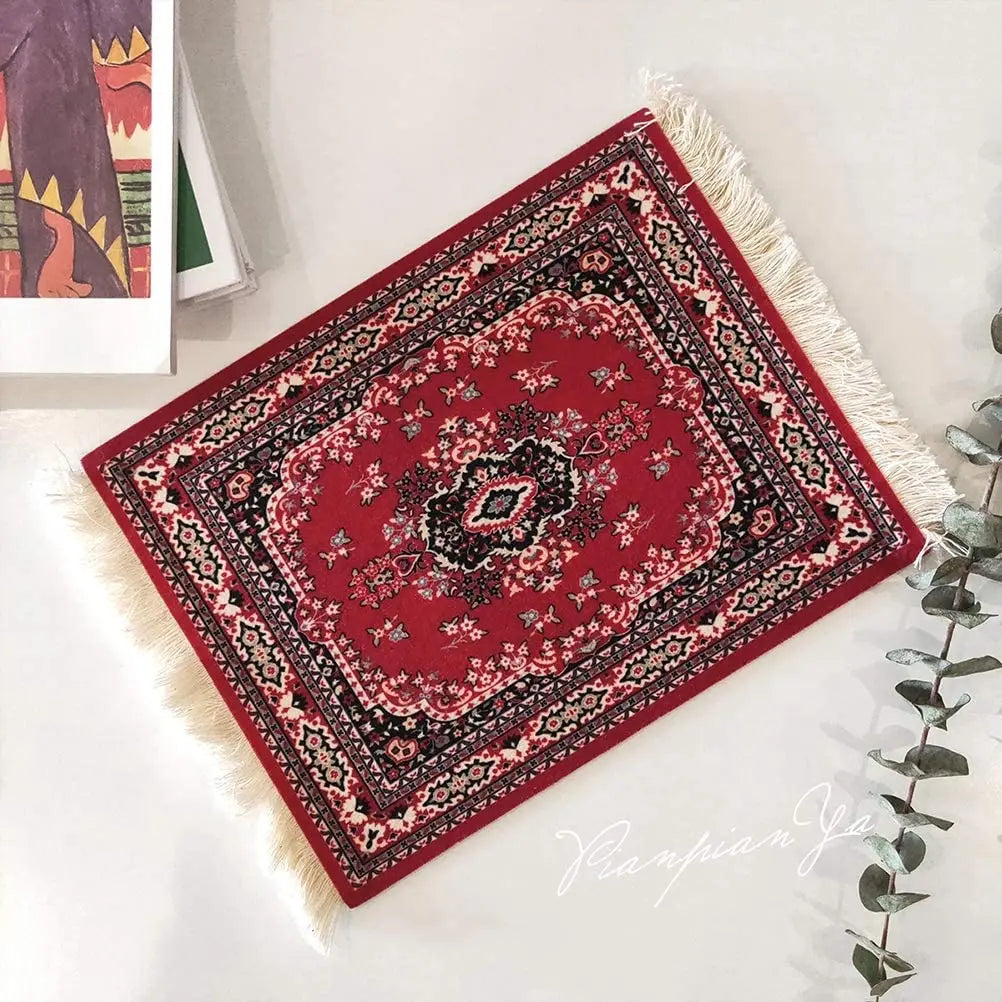 Persian Mini Woven Rug Mat Mousepad with Fring
