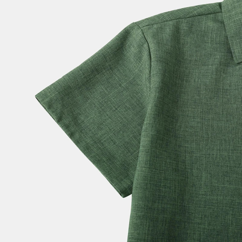 Green Cotton Linen Shirt Men 2023 Summer Brand