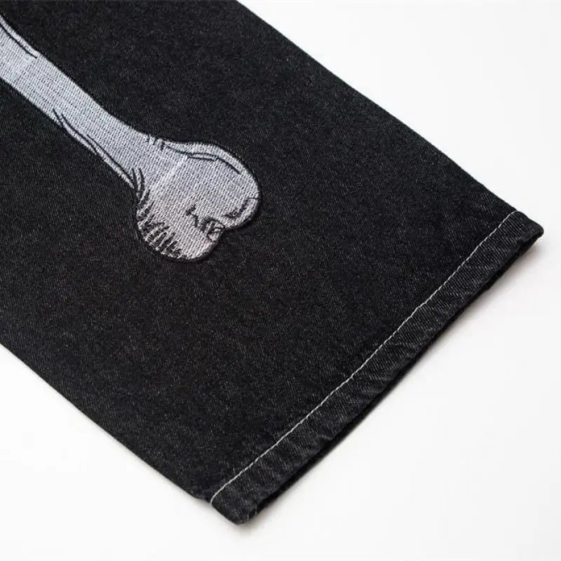 Fashion Casual Diablo Skeleton Embroidered Loose Jeans Men