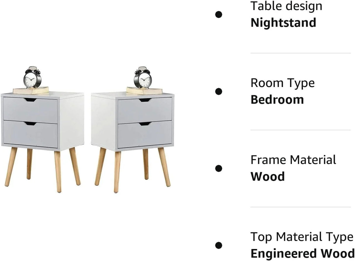 Nightstands Set of 2-Natural Beside Table with Storage
